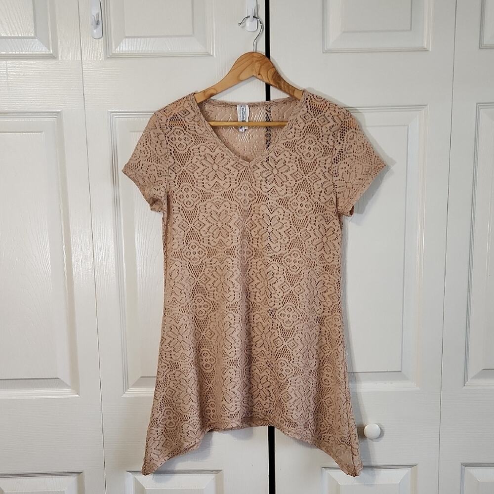 Vintage Flash Womens Beige Lace Top Size SM Fairycore Cottagecore Neutral Floral